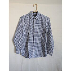 Nordstrom Boys Blue/White Plaid Buttondown Shirt 100% Cotton Sz 16 NWOT